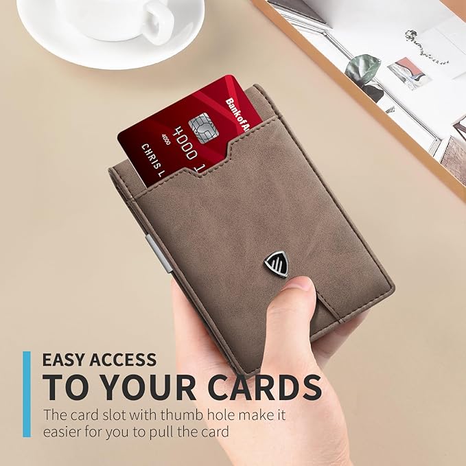 RUNBOX Mens Slim Wallet with Money Clip RFID Blocking Bifold Credit Card Holder for Men with Gift Box