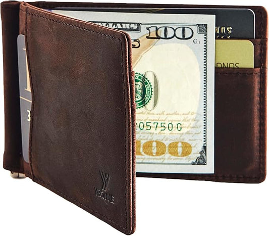 YBONNE Mens Slim Wallet with Money Clip Front Pocket RFID Blocking Thin Bifold Leather Card Holder Minimalist Mini Billfold