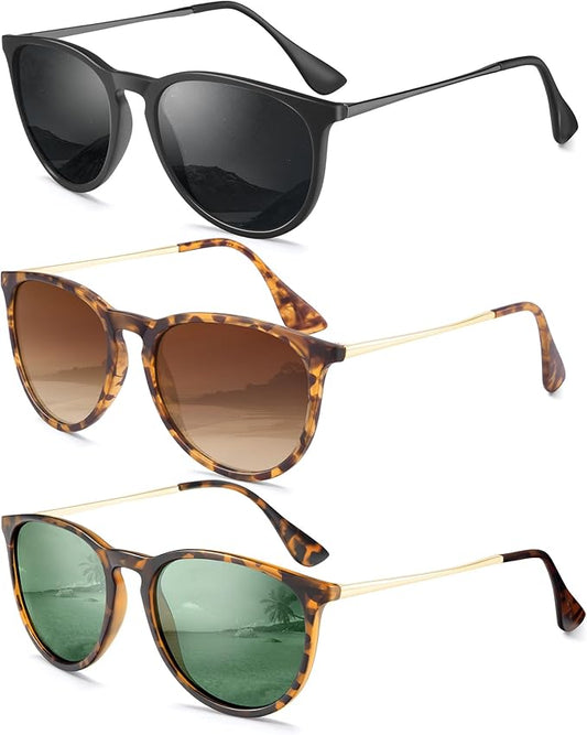 Sunglasses Womens Polarized Sunglasses-Women: Retro Round Sun Glasses with UV400 Protecion Trendy 3 Pack