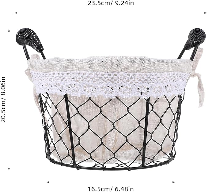 Housoutil Wire Basket with Fabric Liner and Handle, Rustic Metal Storage Basket for Bread, Candy, and Fruit, Multi-use Organizer for Kitchen and Table Decor