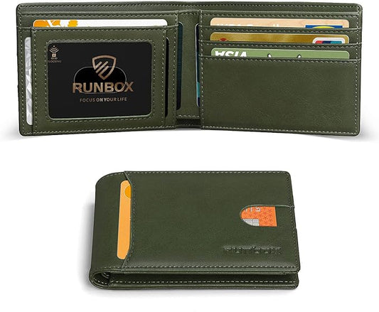 RUNBOX Wallet for Men Slim 11 Credit Card Holder Slots Leather RFID Blocking Small Thin Men's Wallet Bifold Minimalist Front Pocket Large Capacity Gift Box