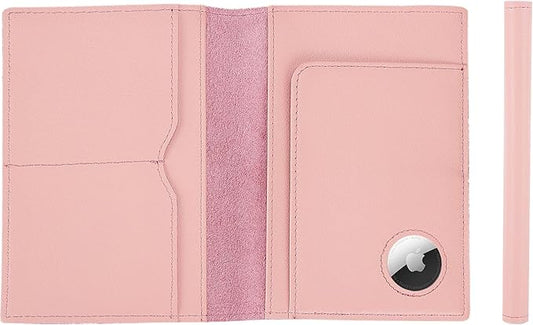 STAR VISTA Albatross Leather Travel Passport Holder, Minimalist Design, Calfskin Leather Case for Women and Men - Slim Passport Wallet, Bifold, RFID Blocking, with AirTag Holder, Pale Pink
