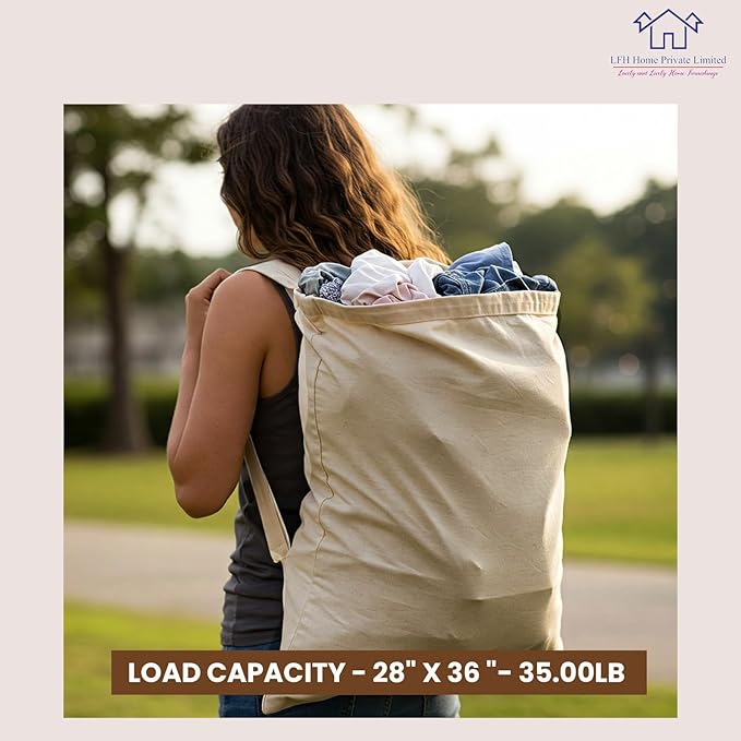 LFH Home Cotton Canvas Extra Large Laundry Bag with Handle, Heavy Duty Drawstring Closure Washable Laundry Bags School Travel, Home, Hotel, College Dorm, Organizer Sack, 28x36-Natural Thanks Giving