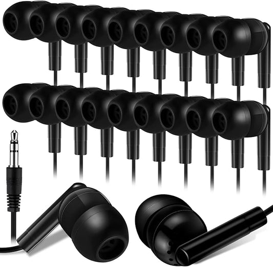 Kanayu 50 Pack Wired Earbuds Bulk for Classroom Ear Headphones Wired Basic Student Earbuds No Microphone with 3.5MM Jack for Class Laptop School Library, Individually Bagged (Black)