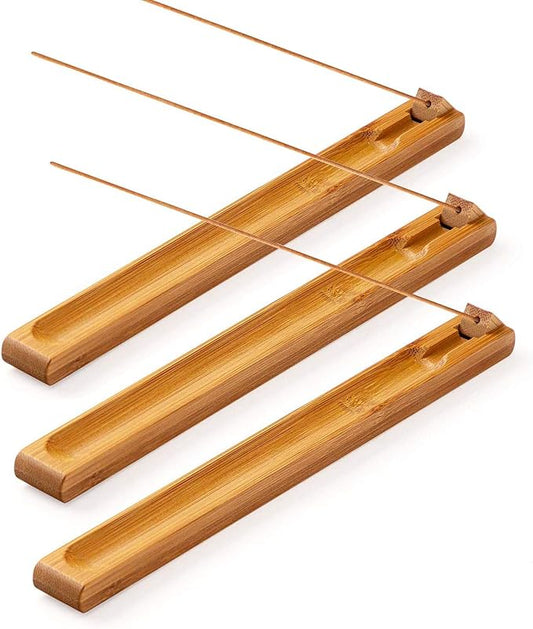3 Pieces Bamboo Wood Incense Holder for Sticks with Adjustable Angle, Incense Burner with Ash Catcher, 9.8 Inches