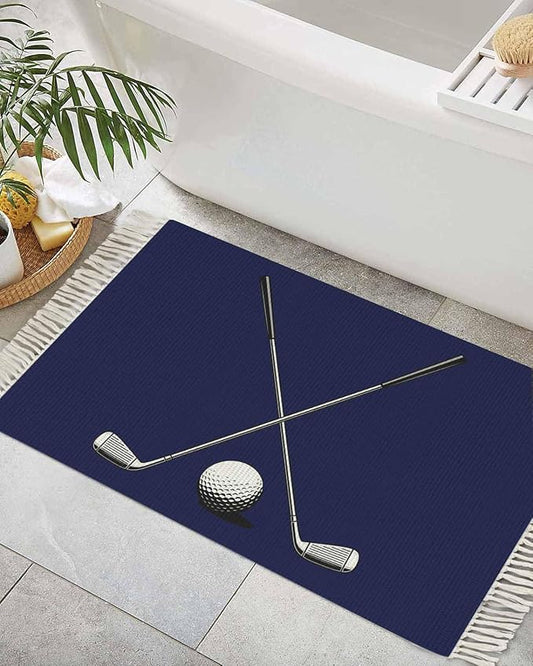 Navy Blue Entryway Rug 2X3 Ft Bathroom Mat, Washable Woven Sports Golf Ball Throw Carpet with Tassel, Non-Shedding Modern Minimalist Art Indoor Outdoor Kitchen Doormats
