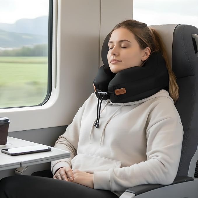 Travel Pillow for Airplane, Memory Foam Airplane Neck Pillow for Long Flight Sleeping, Soft, Comfort Portable Travel Neck Pillow for Flight, Drive, Work, Rest, with Storage Bag