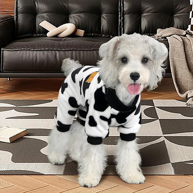 XPUDAC Cow Dog Sweater, Doggie Winter Clothes for Small Medium Dogs Girl Boy Fleece Dog Pajamas for Winter Christmas, Small