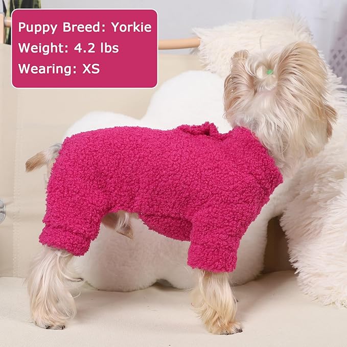 Dog Sweaters for Small Dogs Winter Dog Pajamas Sized Dogs Boy Girl Fleece Pet Clothes Puppy Outfit 4 Legs Jumpsuits for Chihuahua Yorkie Cat Apparel (Rose, Small)