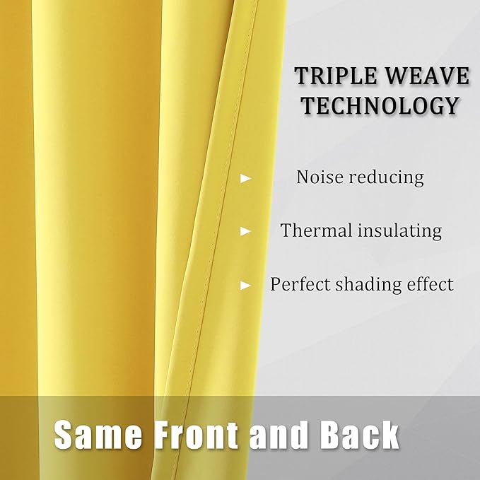 DUALIFE 120 Inch Length Extra Long Yellow Illuminating Blackout Curtain Panels/Drapes for Living Room Solid Room Darkening Bedroom Curtains Thermal Insulated Grommet Top 60x120