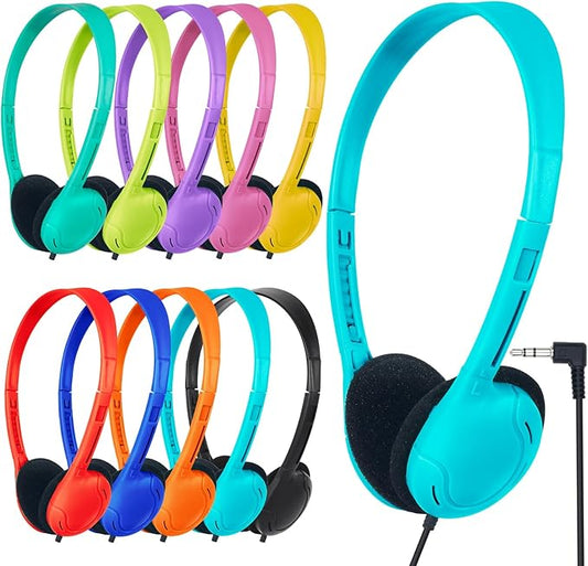 Kids Headphones Bulk 10 Pack for School Classroom Student Children Boys Girls Teen and Adult,Class Set of Headphones for Students Computer 3.5mm Jack (10 Mixed Colors)