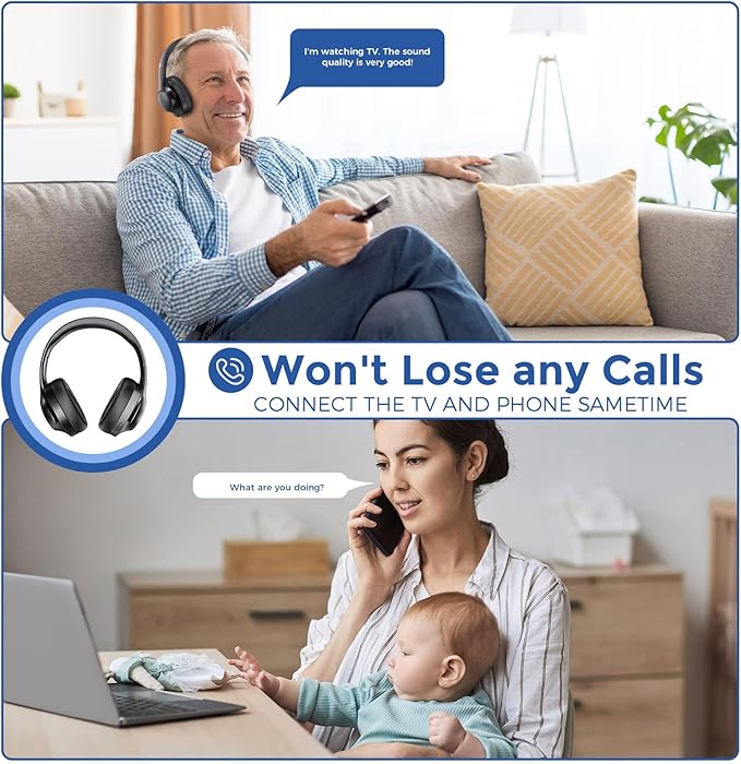 ROSIDA Wireless Headphones for TV, Over-Ear Bluetooth 5.3 TV Headset for Seniors, 196ft Wireless Range Support Optical,AUX, RCA and USB Output,High Volume, Hi-Fi Audio&No Delay,Up to 30 Hours Playtime