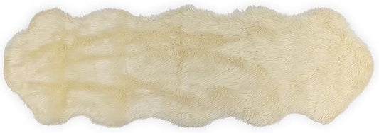 Nouvelle Legende Faux Fur Sheepskin Rug Duo, Soft, Plush, Premium High-Pile Accent Rug for Bedrooms, Hallways & Living Spaces, Warm & Cozy, Decorative, Faux Leather Backing, 23" x 73", Ivory White