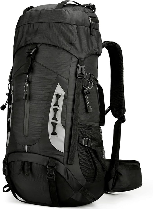 75L Hiking Backpack with Rain Cover Waterproof Camping Backpack Shoes Warehouse for Men Women, Frameless