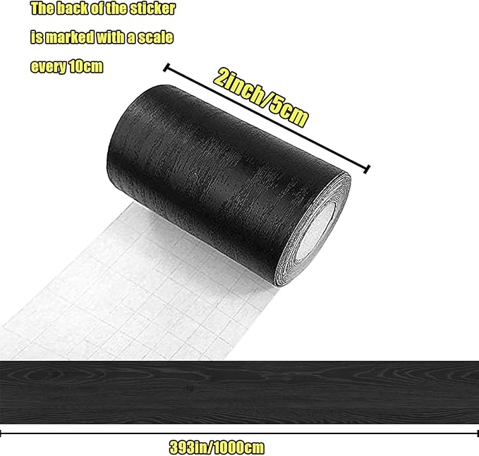 10M Black Wood Grain Removable PVC Waterproof Border Wall Decor Removable Self Adhesive Kitchen Bathroom Tiles Sticker Wallpaper 2"x390"
