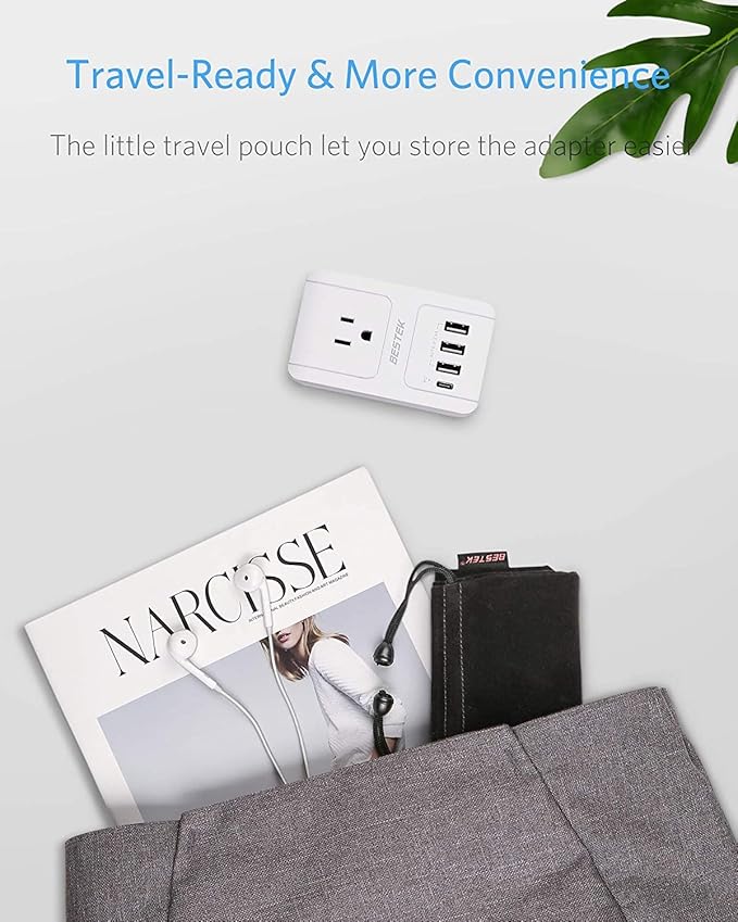 BESTEK Universal Travel Adapter Kit – European Travel Plug Adapter, with PD Fast Charging, 1 USA sockets, 3USB-A, 1x PD 30W USB-C, Power Adaptor for Hair Dryer Curling Iron, Plugs for EU, UK, AU