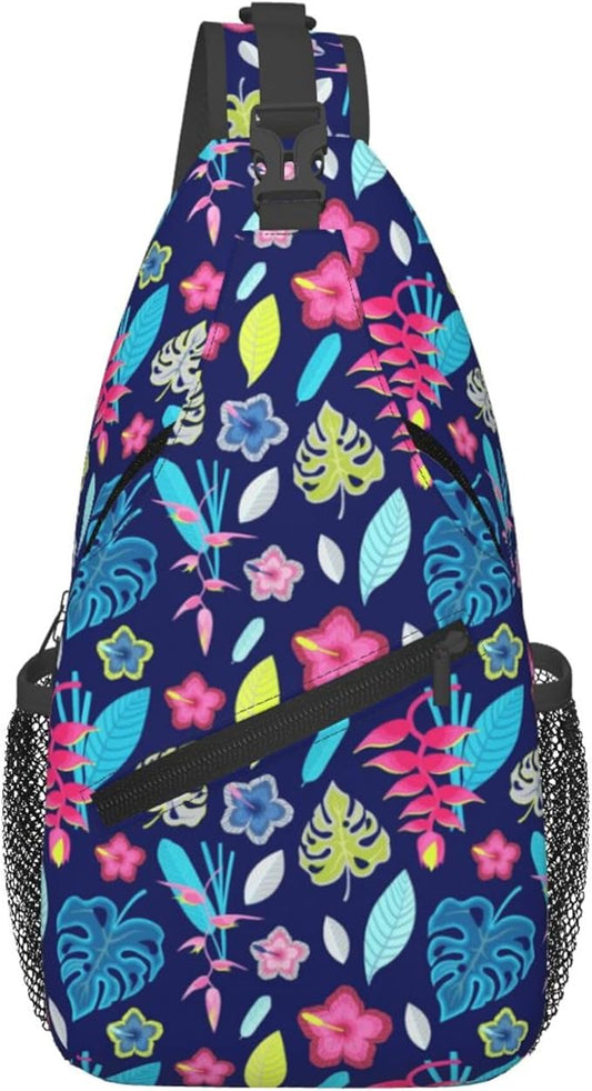 Hawaii Tropical Palm Sling Backpack Crossbody Bag Casual Chest Bags Travel Hiking Daypack Shoulder Bag for Women Men