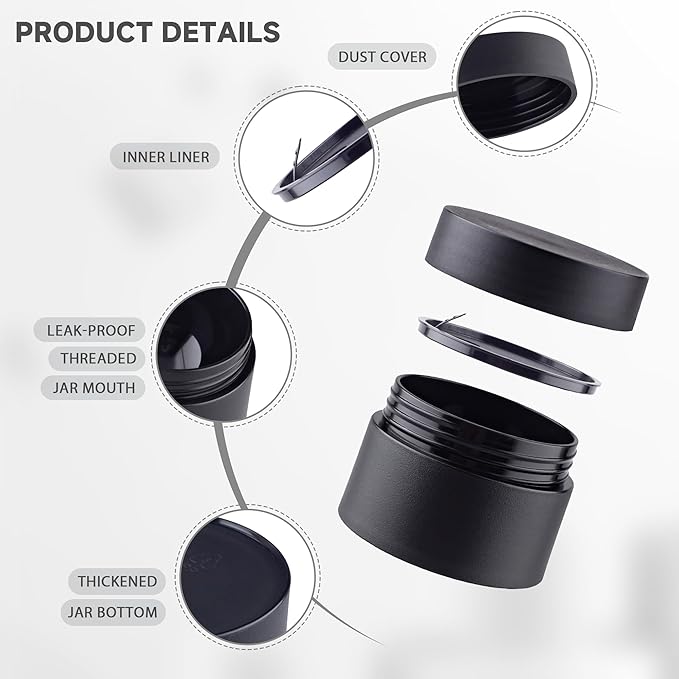 Travel Size Containers, 1OZ Small Plastic Containers with Lids, Travel Container for Creams, Lotion, Toiletries, Makeup (4PCS Black Plastic Jars)