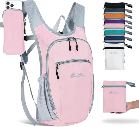 HIGH EXPERIENCE Hiking Backpack 10L/15L Small Daypack Lightweight Packable Travel Foldable Water Resistan for Women Men (Pink, 15L)