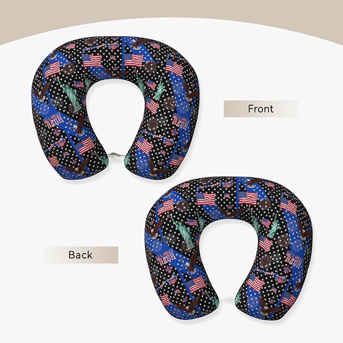 Comfortable Travel Pillow for Pain Relief Sleeping, Memory Foam Airplane Car Neck Pain Pillows Thin Blue Line American Flag and Bald Eagle, Funny Chin Head Support Cushion