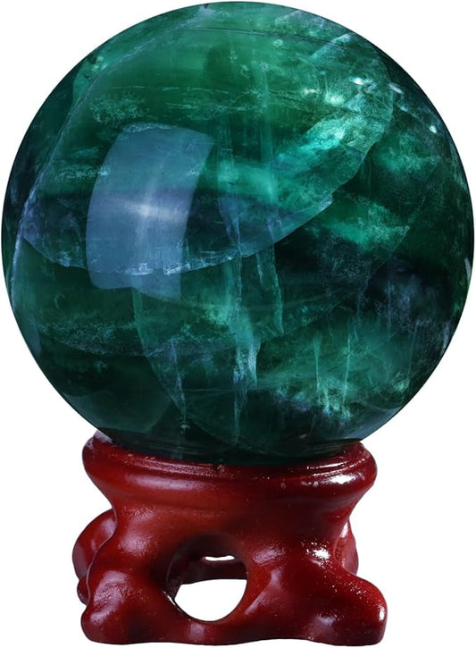 mookaitedecor Natural Fluorite Crystal Ball with Resin Stand, Decorative Stone Sphere Ball for Feng Shui Meditation Divination Home Decor, 2-2.36 Inch (51-60 mm)