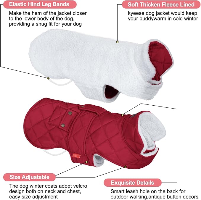 KYEESE Dog Coat Soft Pet Sweater for Cold Weather Warm Pet Winter Puffer Coat with Leash Hole Waterproof Dogs Jacket with Fleece Lined Windproof Dog Coats for Small Dogs Thick Pets Clothes with Pocket