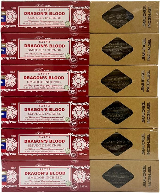 Satya Smudge Incense Stick – Hand-Rolled Indian Masala Incense for Meditation, Yoga & Spiritual Cleansing Pack of 6 (Smudge Dragon Blood)