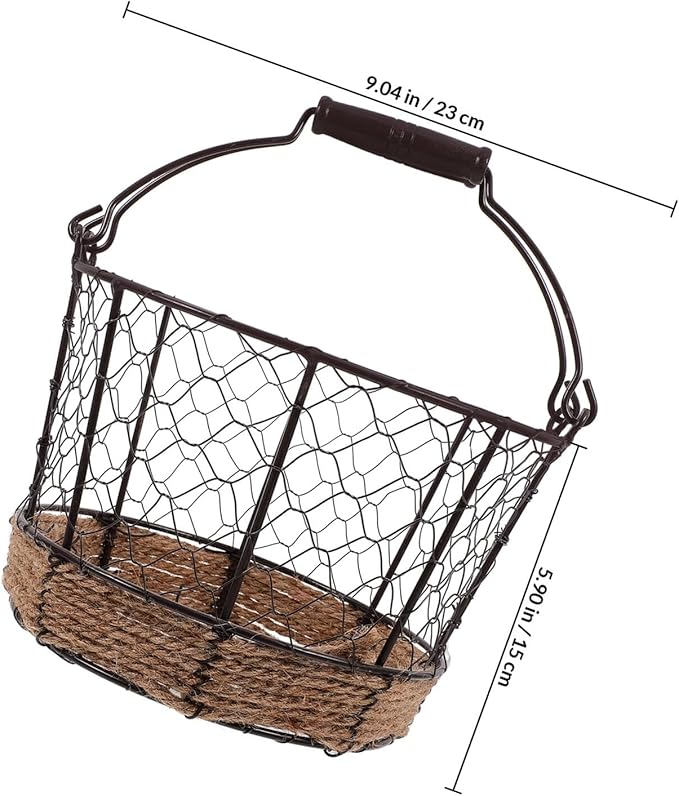 Mobestech Iron Wire Woven Small Storage Basket with Handle, Metal Sundry Organizer for Kitchen Countertop and Desktop, Vintage round Iron Fruit and Bread Holder for Home Storage