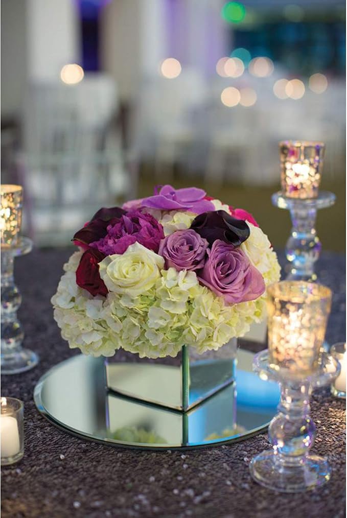WGVI WGV Large Round Mirror Plate 10" Diameter, 4.5 mm Thickness, Frameless Sanded Edges, Quality Thick Candle Tray, Home Event Party Wedding Table Centerpiece Wall Decor, 1 Piece