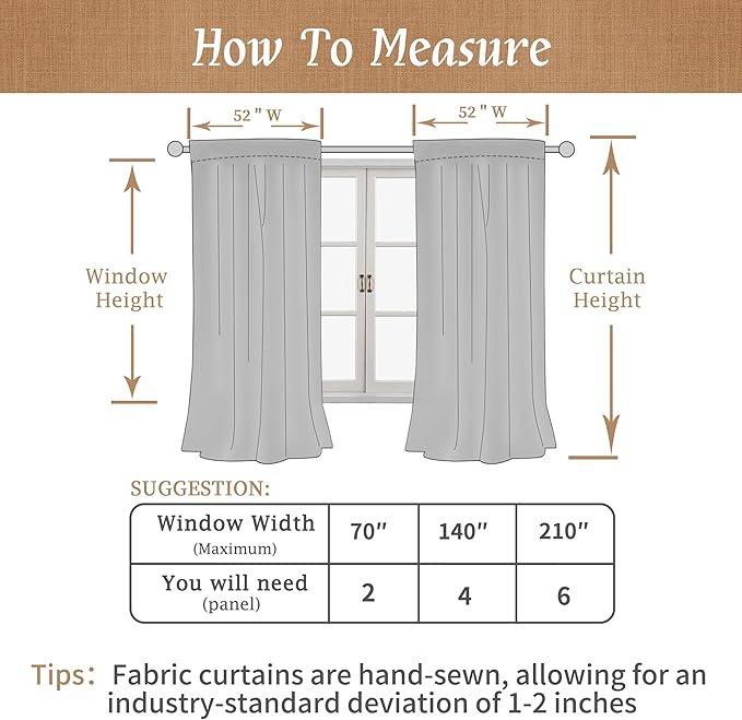 LAMIT Linen 100% Blackout Window Curtains for Bedroom, 45 Inches Linen Textured Thermal Farmhouse Curtains Back Tab and Rod Pocket Window Panels with White Liner, 2 Panels, 52 x 45 Inch, Taupe