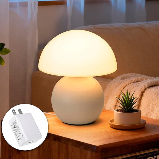Cute Small Mushroom Lamp Decor,USB-Plug in Bedside Table Lamps with 3-Temperature LED Bulb Dimmable,Modern Aesthetic Home Decor for Livingroom/Bedroom/Dorm/Nursery (White with Plug)