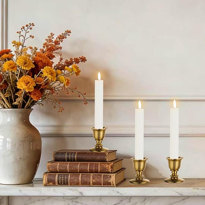 Vintage Brass Candlestick Candle Holders, Taper Gold Candle Stick Victorian Style for Dinner Room Table Centerpiece Wedding Reception Christmas Fireplace Decoration Home Decor Set of 6