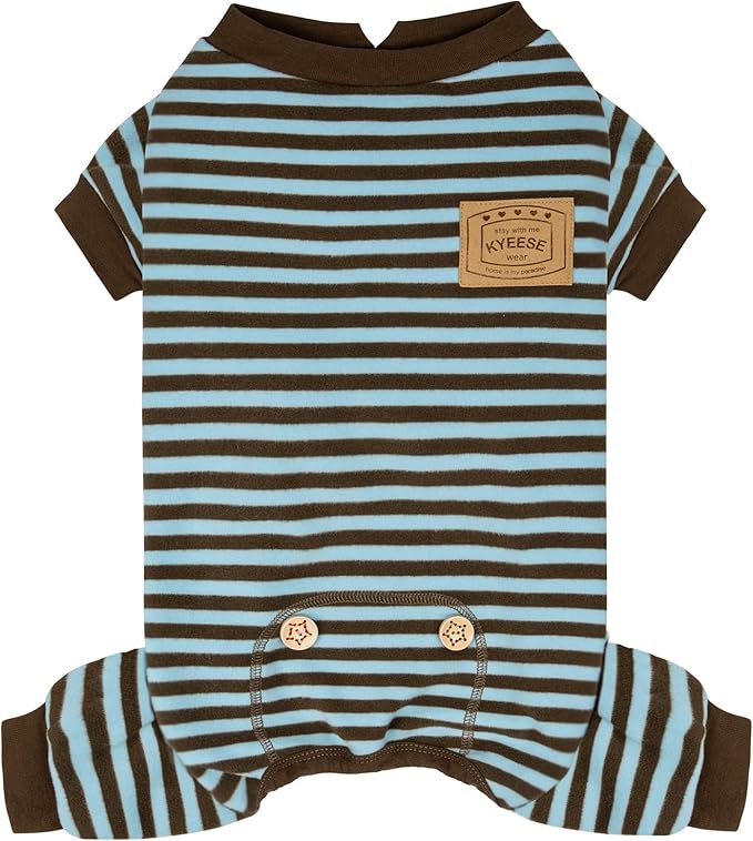 KYEESE Dog Pajamas, Stretchy Fleece Dog Pajamas for Small Dogs Puppy Jumpsuit, Warm Doggie PJS Pet Onesie Clothes with 4 Legs Sleepwear, Lightweight Cat Apparel, Blue Striped, S