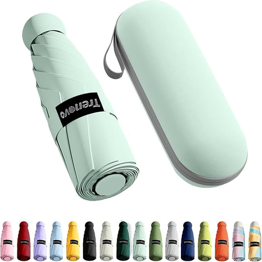 Travel Mini Compact Folding Umbrella with Case - UV Sun & Rain Protection, Lightweight Portable Pocket Umbrella for Women Men Kids, Fits Purse Backpack
