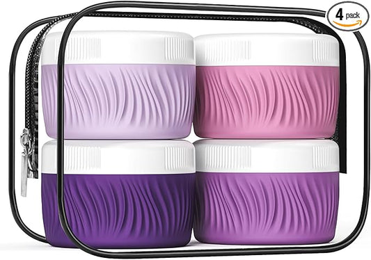 Travel Containers for Toiletries, Silicone Cream Jars BPA-Free, TSA Approved 2oz Travel Size Containers, Leak-proof Portable Size Silicone Jars with Lid for Face Hand Body Cream (4 Pack)