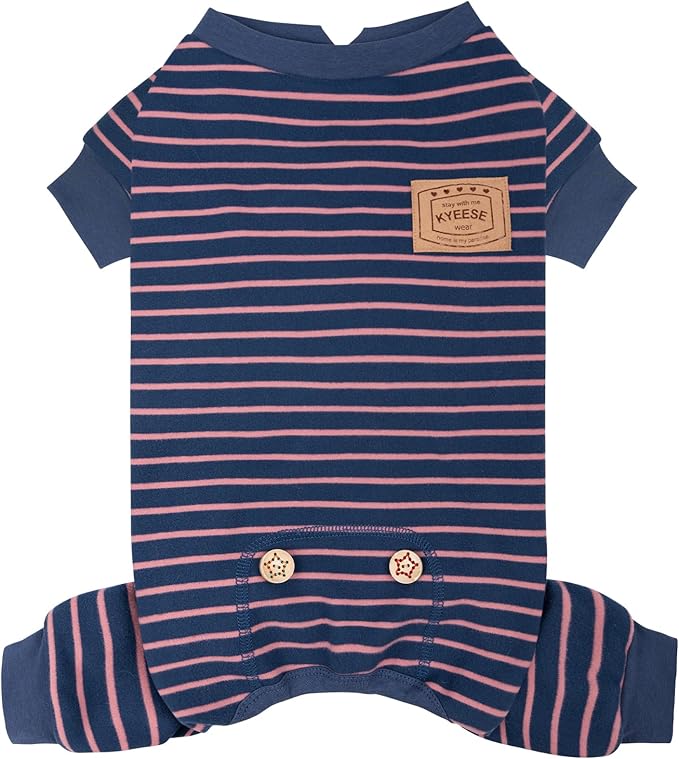 KYEESE Dog Pajamas, Soft 4 Legs Doggie Jammies, Striped Velvet Fleece Dog PJS, Pet Jumpsuit Puppy PJS, Soft Pajamas Stretchable Outfit, Cozy Onesie Sleepwear,Navy Blue Striped, Small