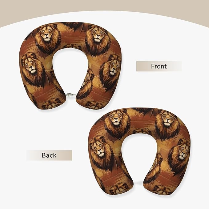 Neck Support Pillow, Comfortable Memory Foam Car/Flight/Airplane Chin Pillows U Shaped Cushion for Office Travel Sleeping Lions Animal King