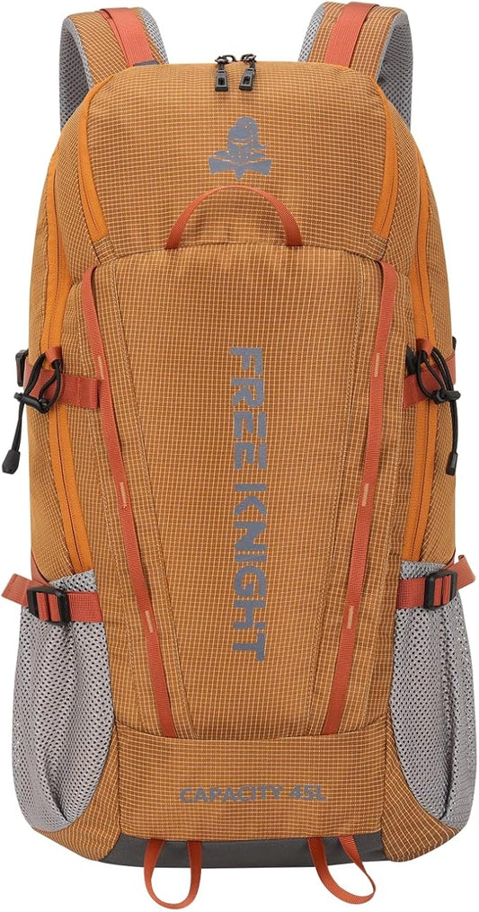 Bseash 45L Waterproof Hiking Camping Backpack with Rain Cover, Outdoor Sport Travel Bag Daypack for Climbing Skiing Cycling (Orange)