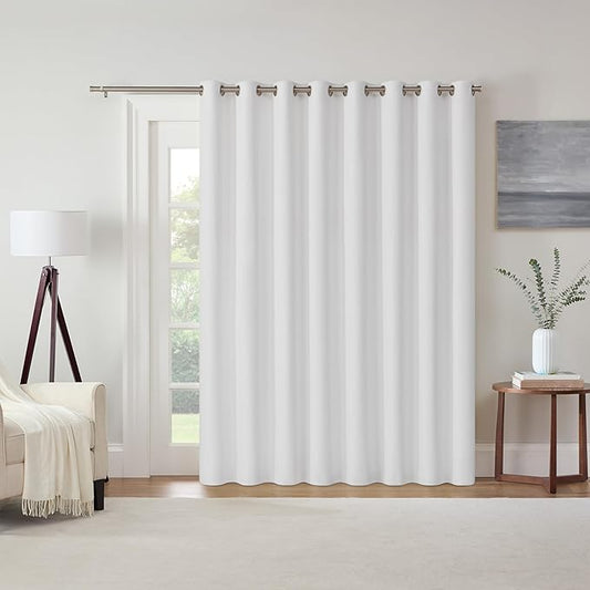 Eclipse Extra Wide Grommet Curtain, Kendall Sliding Patio Door Curtain Panel, Solid Textured Thermal Insulated and Noise Reducing Curtains, (1 Panel), 84 in Long x 100 in Wide, White