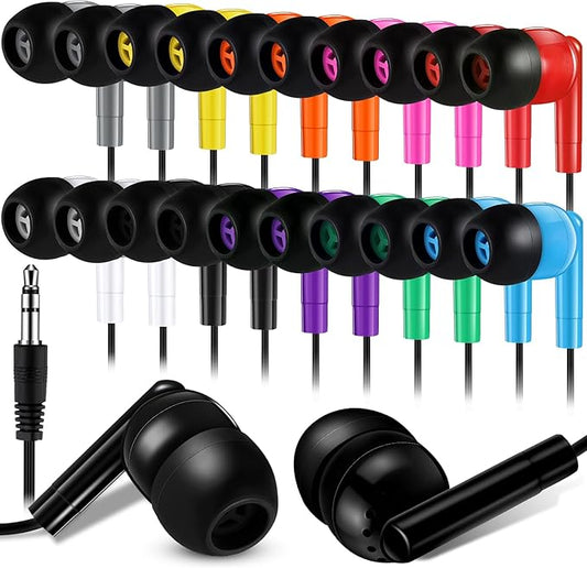Kanayu 100 Pack Wired Earbuds Bulk for Classroom Ear Headphones Wired Basic Student Earbuds No Microphone with 3.5MM Jack for Class Laptop School Library, Individually Bagged (Multicolor)