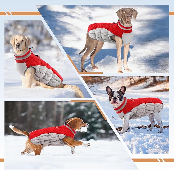 OUOBOB Dog Jackets for Medium Dogs,Medium Dog Coat,Warm Pet Winter Coat Zip Up Back,Waterproof Dogs Jacket with D-Ring,Pet Cold Weather Coats with Fleece Lined, Snowsuit Pug Boston Terrier,Red,M