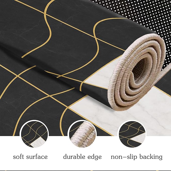Geometric Marble Rugs - 7x10 Area Rug, Abstract Lines Area Rugs, Luxury Marble Living Room Rug, Washable & Non Slip Large Rug Home Decor