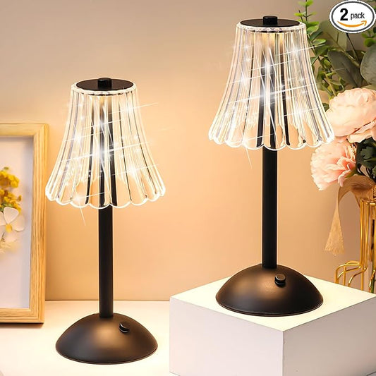 Liliful 2 Pcs Cordless Table Lamp Rechargeable Touch LED Small Gold Portable Battery Operated USB-c Desk Lamp 3 Color Dimmable for Bedroom Living Room Dining (Black,Rose Style)