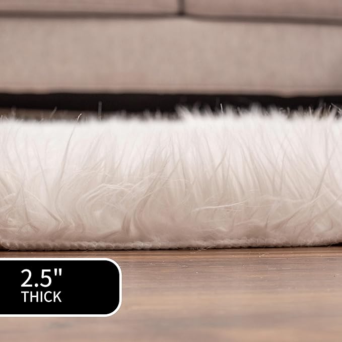 Super Area Rugs Ultra Soft & Fluffy Faux Sheepskin Rug, White 8 x 10 Feet Carpet for Bedroom Living Room