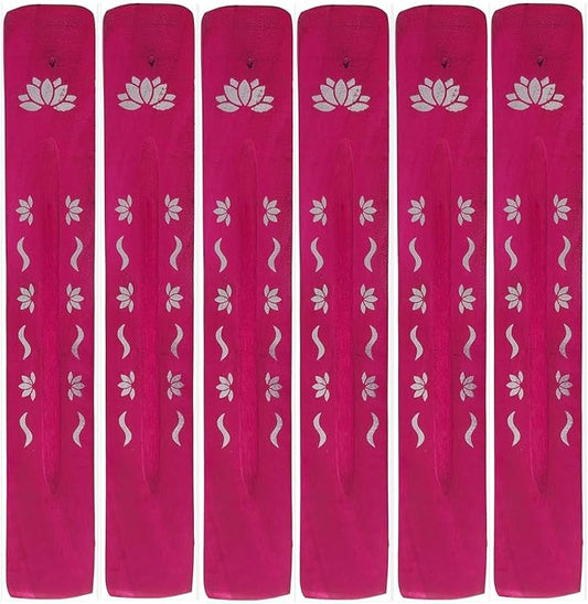 Hosley Set of 6 Wooden Incense Burners, 10 Inches Long in Striking Red - Ideal for Home Decor, Room Decor, Kitchen Decor, for Wedding, Aromatherapy, Zen, Spa, Reiki, Meditation