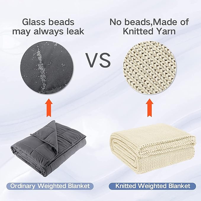 Guohaoi Knitted Weighted Blanket for Adults (Cream 50"x75" 20lbs) No Beads Cooling Throw Blanket for Hot Sleepers, Home Decor Breathable Chunky Knit Heavy Blanket Use on Full Size Bed