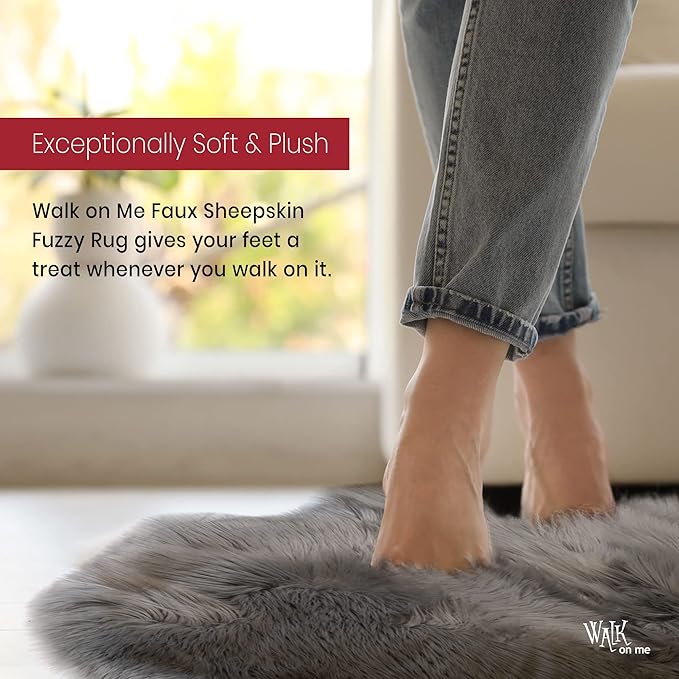 Walk on Me Silky Soft Faux Fur Rug, Sheepskin Area Rug, Shaggy Rug for Living Room, Bedroom, Kid's Room, or Nursery, Home Décor Accent, Machine Washable with Non-Slip Backing (Gray, Rectangle (4'x6')