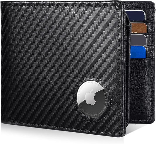 Mens Wallet With AirTag Holder, Bifold Leather RFID Blocking 1-2 ID Windows 12-13 Card Holders, Gift Box and Screen Protector Included, AirTag Not Included