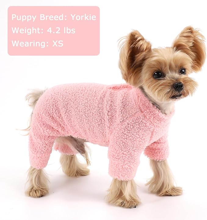 Dog Sweaters for Small Dogs Winter Dog Pajamas Sized Dogs Boy Girl Fleece Pet Clothes Puppy Outfit 4 Legs Jumpsuits for Chihuahua Yorkie Cat Apparel (Pink, Small)