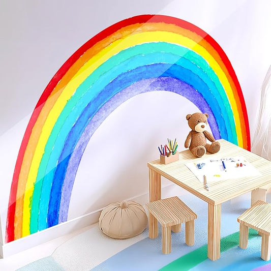 Large Watercolor Rainbow Wall Decals, Colorful Peel and Stick Vinyl Nursery Wall Decor, Removable Home Room Wall Decor Murals Stickers for Kids Girls Toddler Bedroom Living Room Playroom